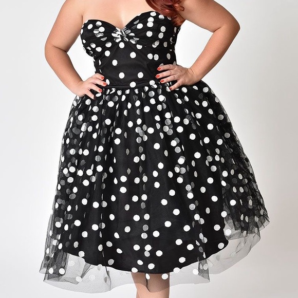 Dresses & Skirts - Elegant Black and White Polka Dot Dress